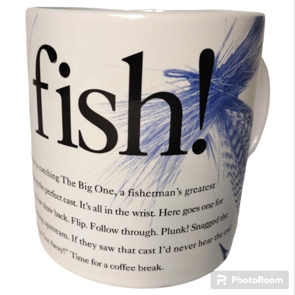 Vintage Starbucks Sport Mug "Go Fish!" Coffee Tea Cup 1996 Fly Fishing